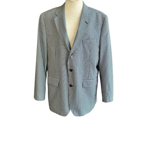 Orvis Men's Blue Gingham Check 3 Button Sport Coat Blazer Size 46R - Picture 11 of 12